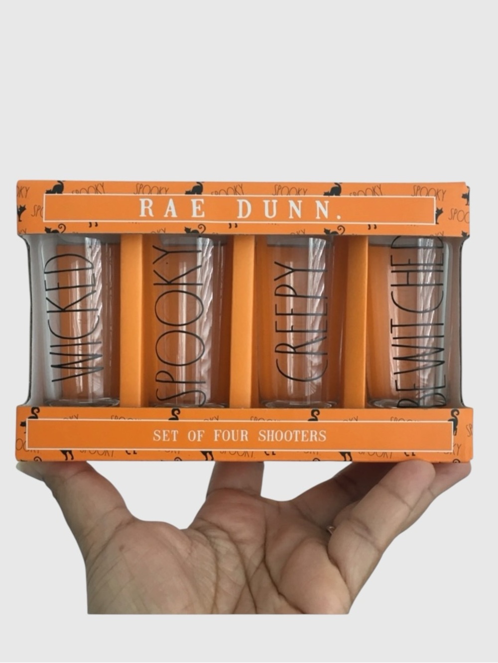 Rae Dunn Orange and Black Halloween Shot Glass Set Set of 4